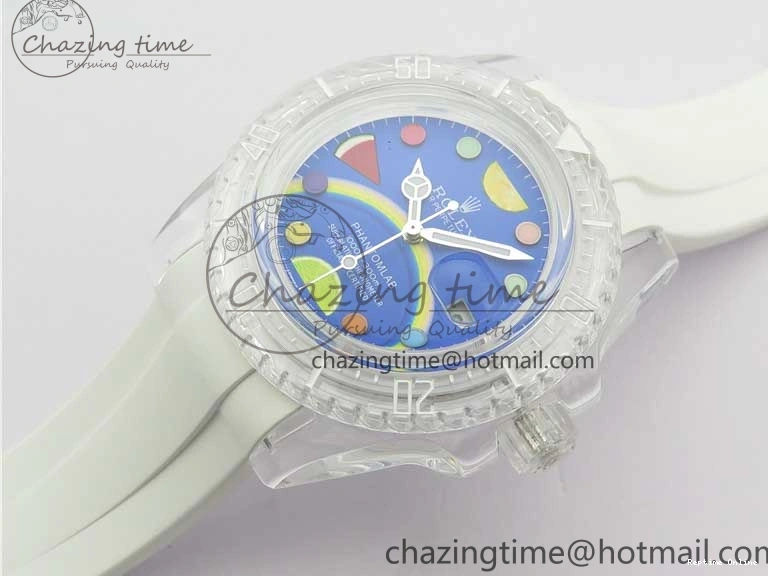 1219 Submariner Phantomlab Transparent KZF Best Edition Blue Fruit Dial on White Rubber Strap VR Classic 2563